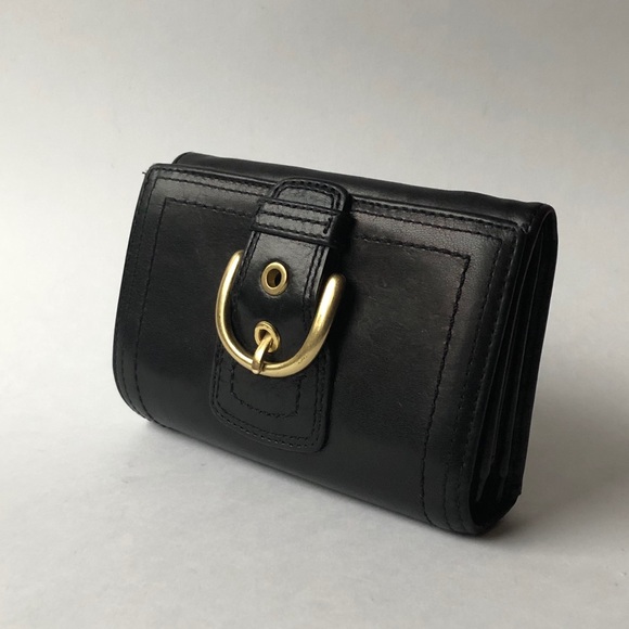 EUC Coach black leather wallet horsebit buckle